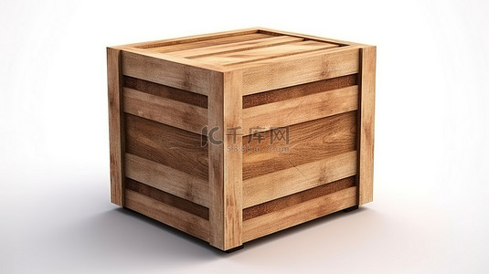 3d 渲染宽敞的白色背景和一个相当大的木箱