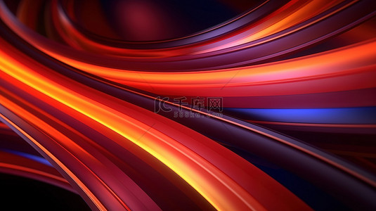 优雅的霓虹灯风格抽象背景与动态橙色和红色线条 3D 插图