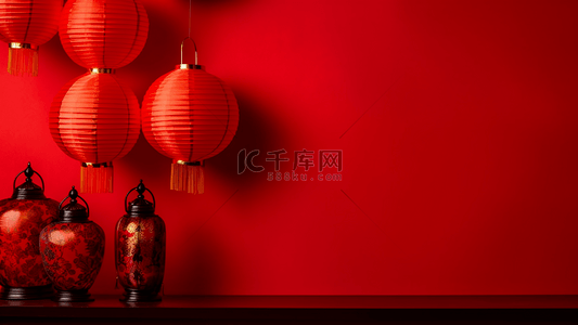 罐子灯笼红色中国风格广告背景