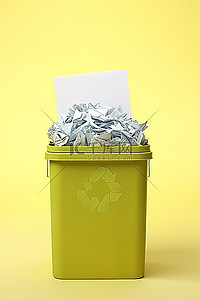 碎纸片背景图片_一个装满纸张和碎纸片的黄色垃圾箱