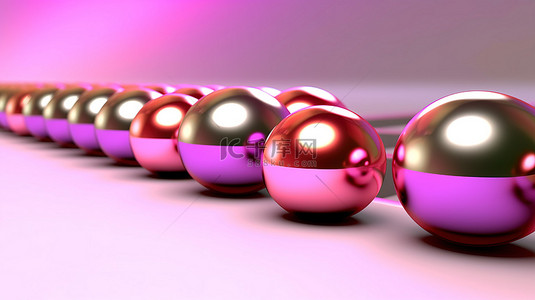 彩色金属背景图片_香槟背景具有抽象 3D 金属粉红色球体，具有充满活力的带和模糊效果