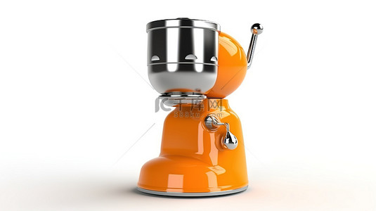 白色背景展示橙色咖啡研磨机的 3D 渲染