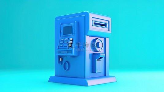取款机卡通背景图片_3D 渲染双色调卡通风格 atm 存款机，用于蓝色现代商业技术概念