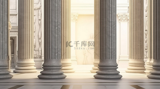 希腊古典背景图片_带柱子的古典柱廊的真实 3D 渲染