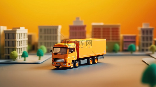 背景卡背景图片_物流交付 3D 卡车在路上有足够的复制空间