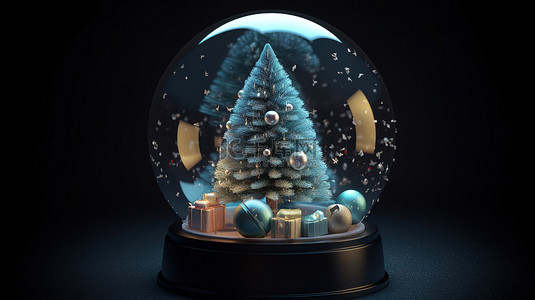 以圣诞树和 3d 礼品盒为特色的节日雪球