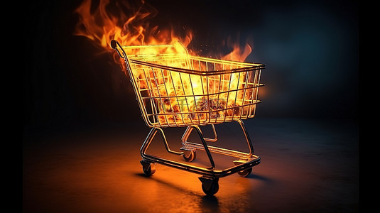 商业理念背景图片_火热的购物车在 3D 可视化中描绘商业理念