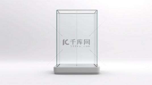 基于基座的玻璃展示柜，带有空白空间，用于白色背景 3D 渲染的促销