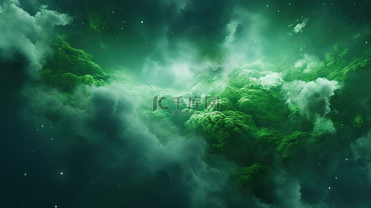 壁纸流星背景图片_绿云空间背景的 3d 渲染