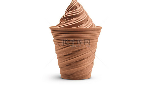 甜食杯背景图片_白色背景上带有剪切路径的棕色冰淇淋锥杯的独立 3D 渲染