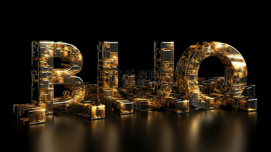 黑金商业背景背景图片_黑色背景上金色博客铭文的 3D 全景渲染
