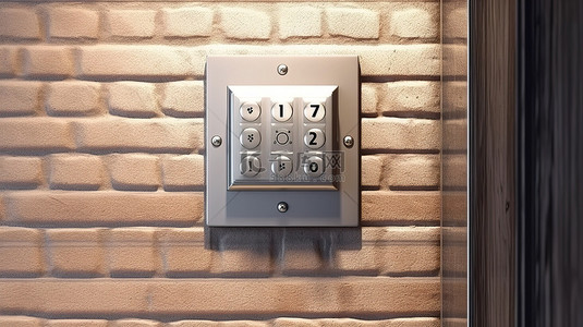 砖墙豪华酒店 3d 渲染的带房间号码显示的复杂电子门板触摸开关