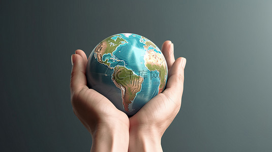 赋予人类权力，手握地球仪用于慈善事业的 3D 插图