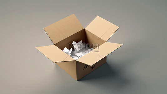 包装盒渲染背景图片_带有 3D 插图的白色打开纸板箱