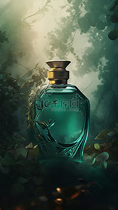 玻璃瓶叶子背景图片_香水绿色的瓶子