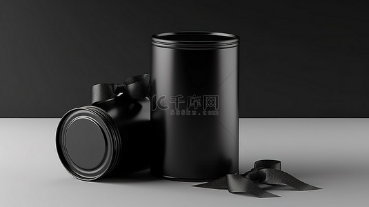 黑色圆柱形锡罐样机的 3D 渲染