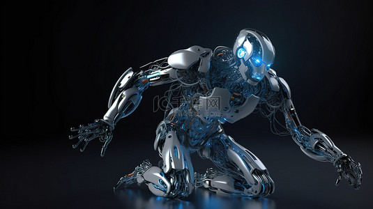 小人跳跃背景图片_3d 渲染中快速移动的 ai 机器人或机器人