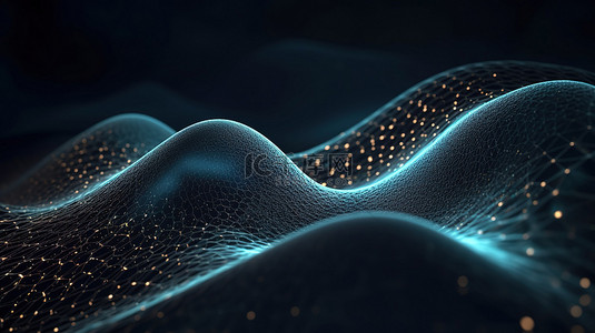 点和点的连接背景图片_3D 渲染的未来派抽象网格波，具有互连的点和线