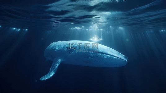 潜水气瓶背景图片_在手电筒的照射下，一只蓝鲸在 3D 的北冰洋冰板下滑行
