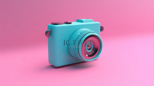 欢迎蓝色背景图片_粉红色社交网络背景上的简约 3D 渲染 ui 图标蓝色相机
