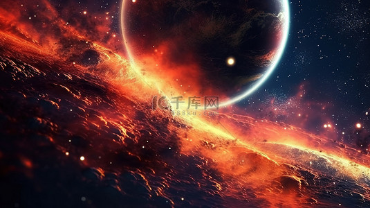 月亮的夜晚背景图片_超凡脱俗的幻想星球翱翔在宇宙深处 3d 渲染