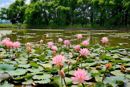 青岛鹿栖池空中的粉色睡莲