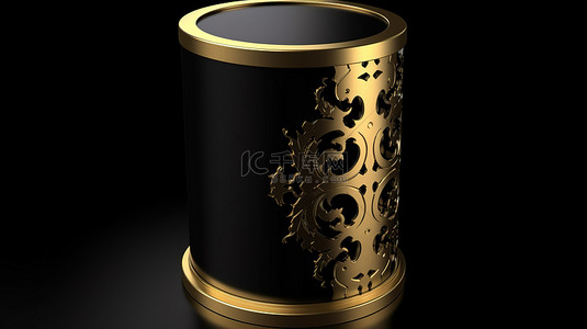 金色礼品台背景图片_在 3d 渲染中装饰的讲台圆柱体