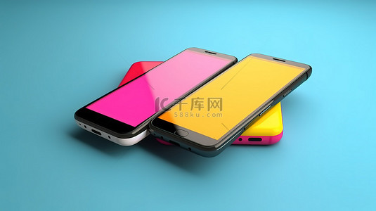 彩色 cmyk 智能手机呈现在 3d 隔离在背景上