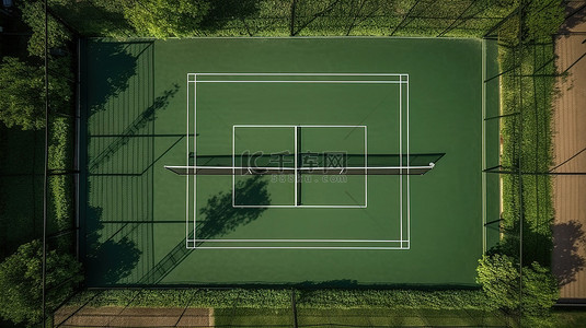 标记图框背景图片_带头顶草和网的白色标记网球场的 3D 渲染