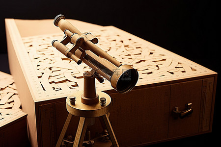 一个望远镜放在一个有数字的盒子里