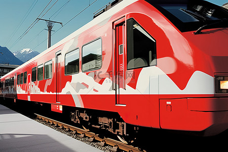 红白相间背景图片_两辆红白相间的火车停在街角