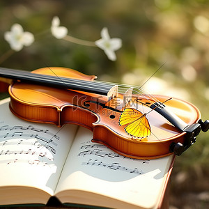 专辑背景图片_专辑顶部的一把小提琴和一只蝴蝶