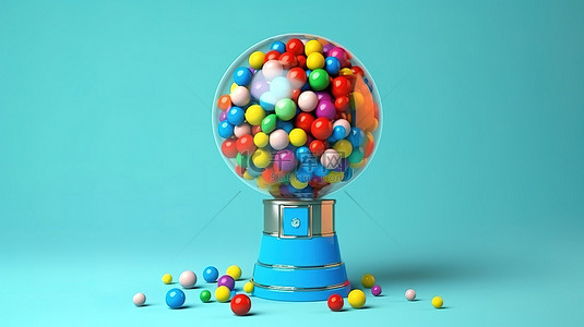 药业蓝色背胶背景图片_蓝色背景中围绕 3D 口香糖球机的彩色球