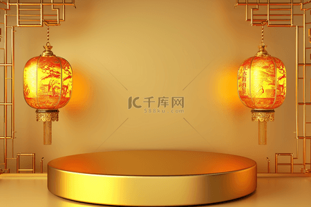 k镂空背景图片_新年金色3d立体背景展台