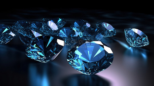 黑色宝石背景背景图片_黑色背景下蓝色钻石的 3D 插图