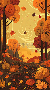 秋天花树背景图片_秋天树木扁平小路