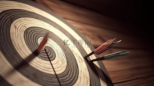射箭的游戏背景图片_箭头击中目标 3D 渲染，用真实材料描绘商业成功