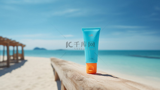蓝色立体质感背景图片_防晒霜护肤沙滩夏日背景