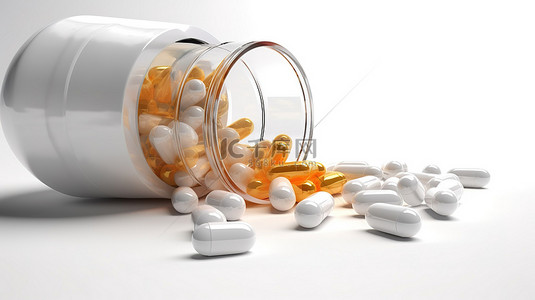 以药房为主题的开放式抗生素药丸的孤立白色 3D 插图