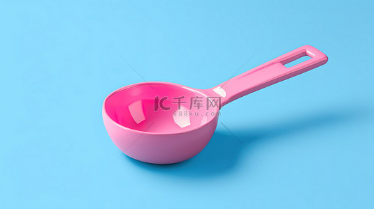 双色调风格粉色厨房汤勺的蓝色背景 3D 渲染