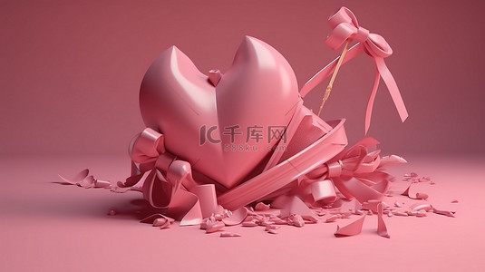 情人节丘比特背景图片_弓箭的粉红色 3d 渲染中的情人节主题