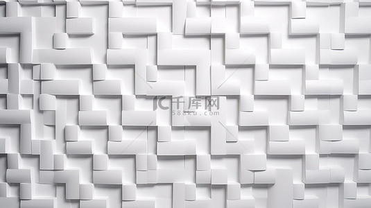用于墙壁艺术设计的 3D 渲染中的无缝简约白色方形网格图案