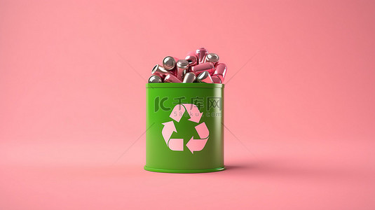 降解背景图片_生态友好的电池在粉红色背景 3d 渲染上与绿色氦气球一起飙升