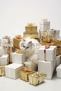 可爱猫背景背景图片_狗蜷缩在白色背景的礼物盒中