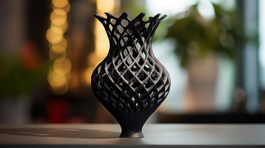 生意背景图片_使用打印机 3D 打印黑色花瓶形状的物体