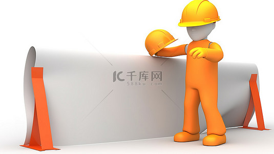 工业建设背景图片_白色背景，3D 人物持有“正在建设”标志