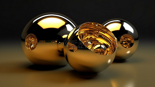 黄金商圈背景图片_金色球体精密切割球体的 3D 渲染