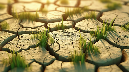 干旱的土地背景图片_干燥地面上的大陆植被全球变暖的 3D 表示