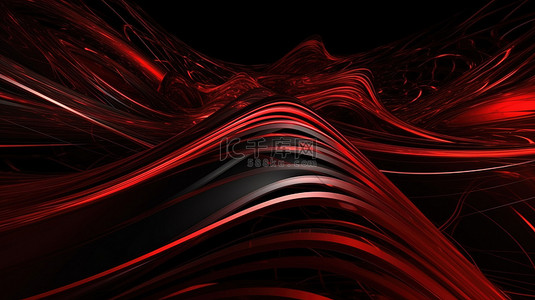 动态红黑线抽象背景的 3d 渲染