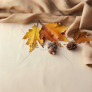 亚麻织物上的秋叶